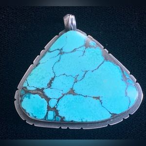 Artisan handmade turquoise and oxidized sterling silver pendant
